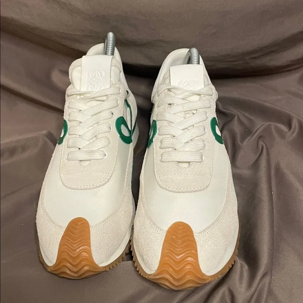 Loewe Flow Runner 2.0 Green Nylon Sneakers With Suede Overlays